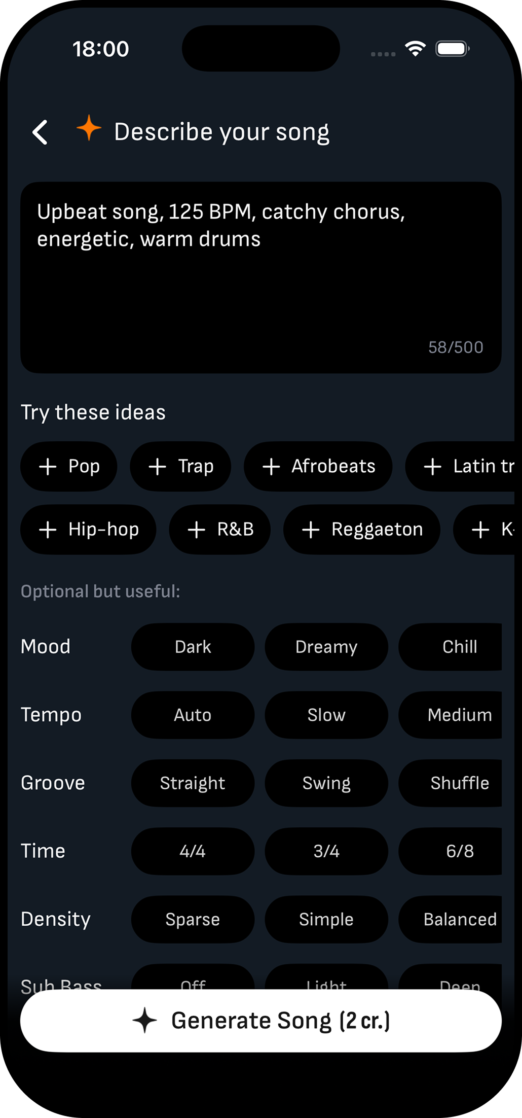 AI song prompt screen in Drummer Buddy