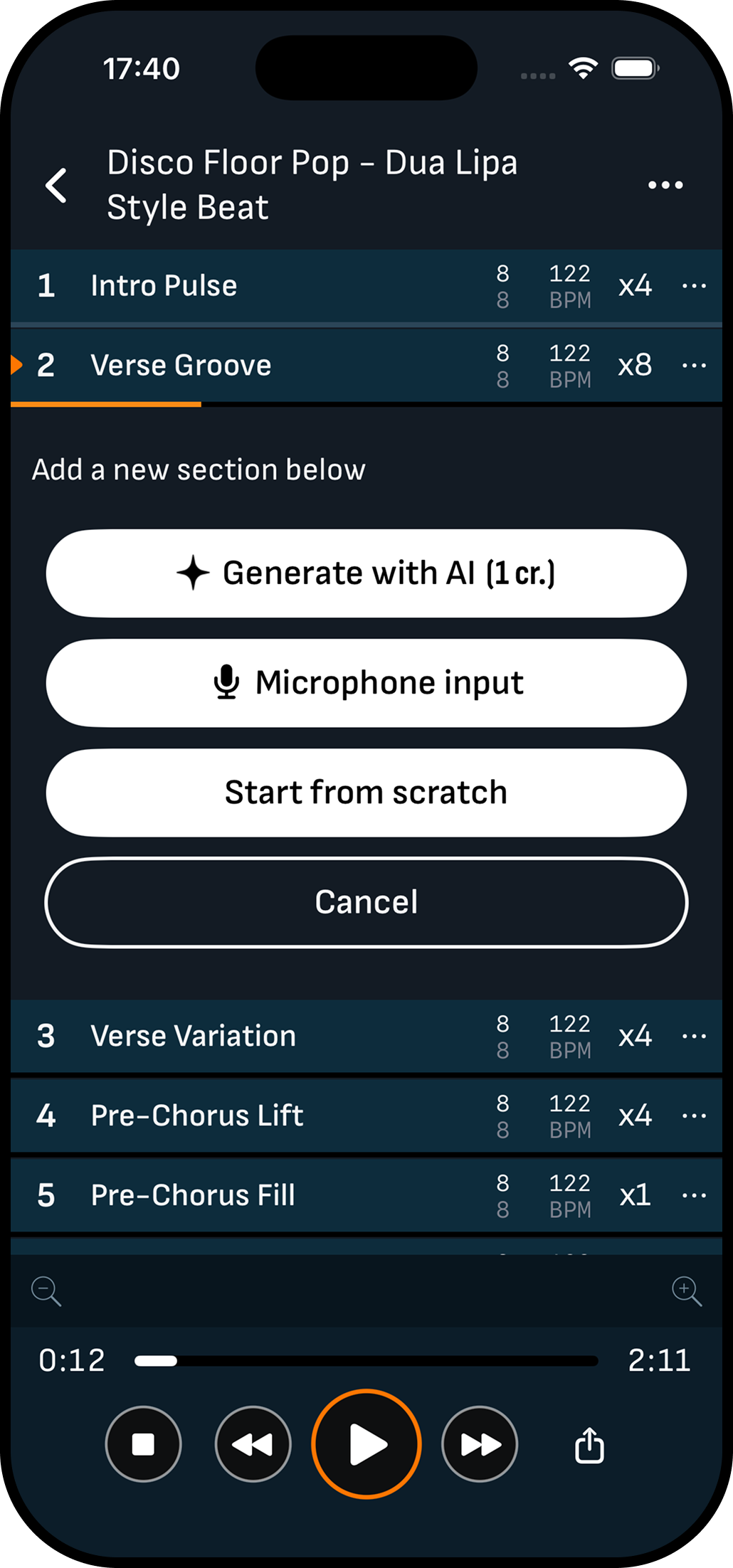 Drummer Buddy lane volume and pan controls