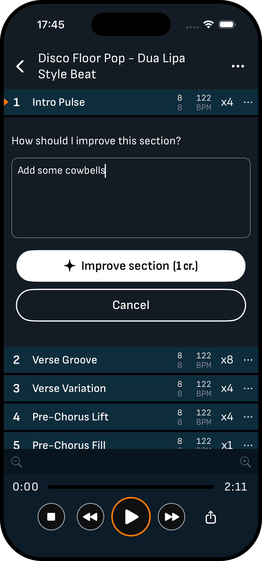 Improve section prompt in Drummer Buddy